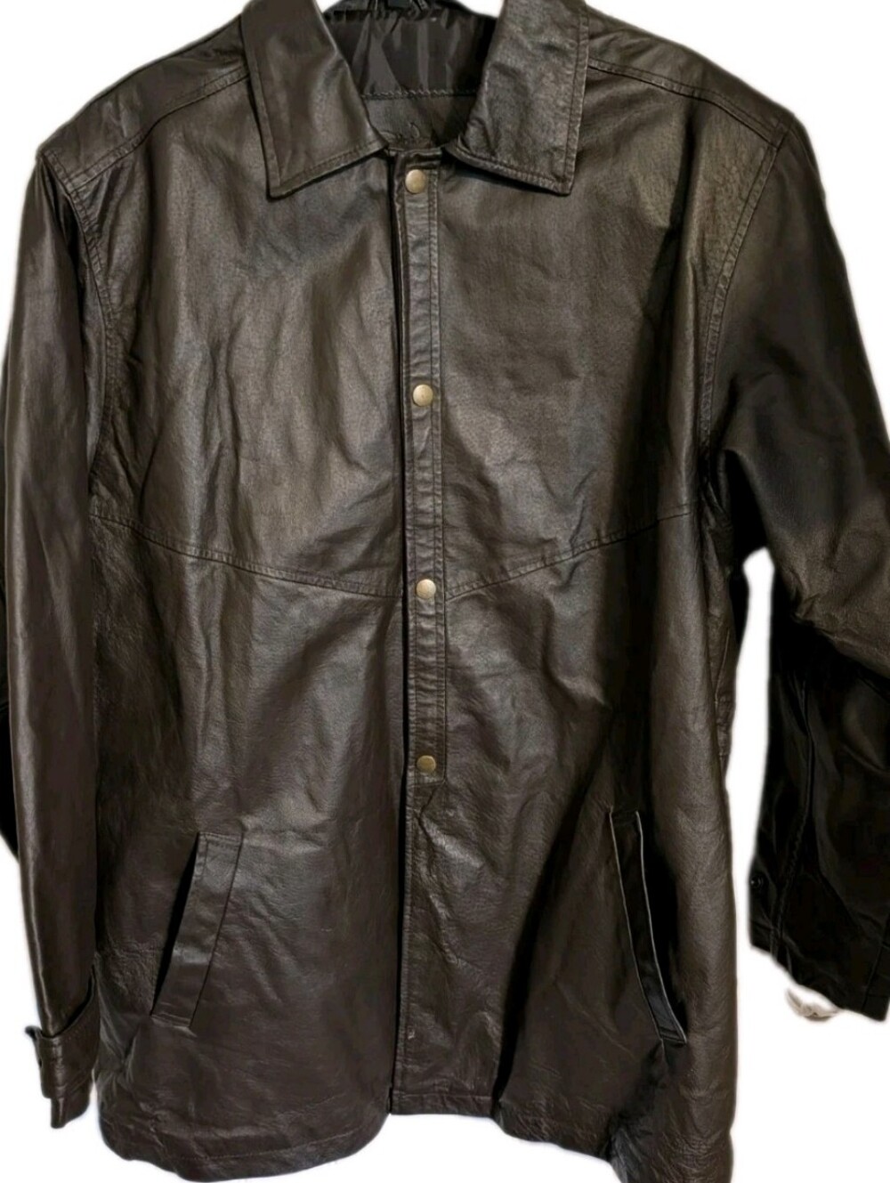 John Wayne Dark Brown Genuine Leather Western Jacket Car Coat Button Men's Large